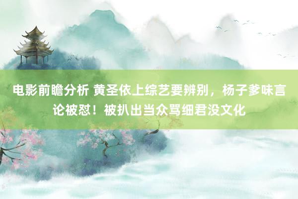 电影前瞻分析 黄圣依上综艺要辨别，杨子爹味言论被怼！被扒出当众骂细君没文化